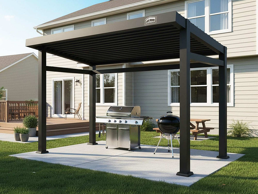 luxury aluminum louvered pergola kit on patio for outdoor living space