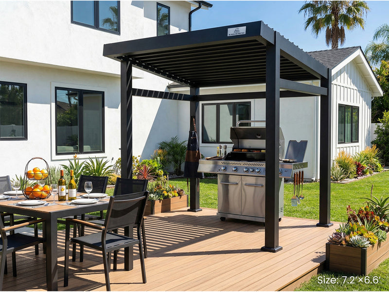 N5 Louvered Grill Bar Pergola Slim-Fit Space-Saving Solution for Narrow & Limited Patios - N5 / Lite-7.2’×6.6’ - Fits Solo Grill
